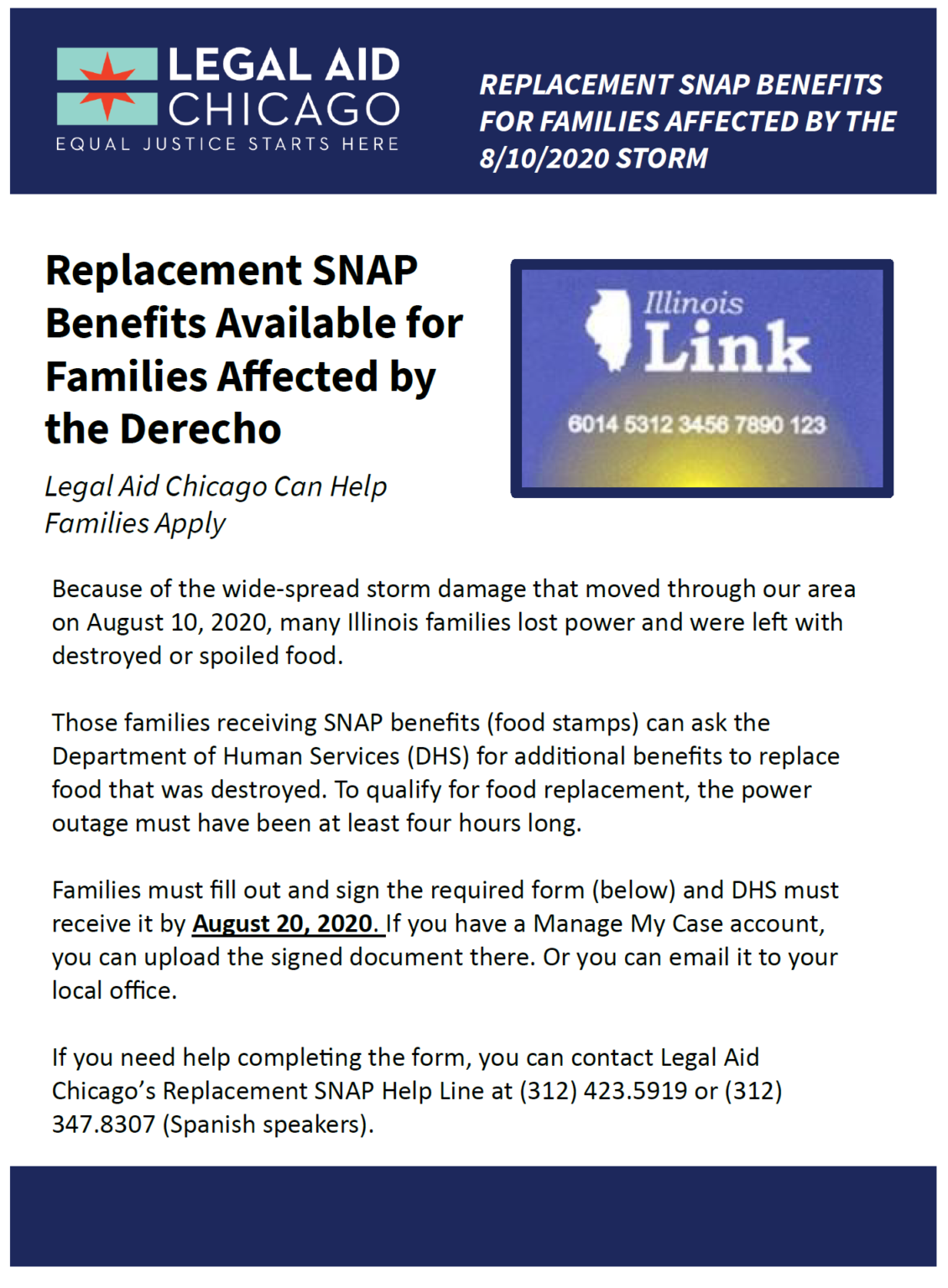 REPLACEMENT SNAP BENEFITS FOR FAMILIES AFFECTED BY THE 8/10/2020 STORM